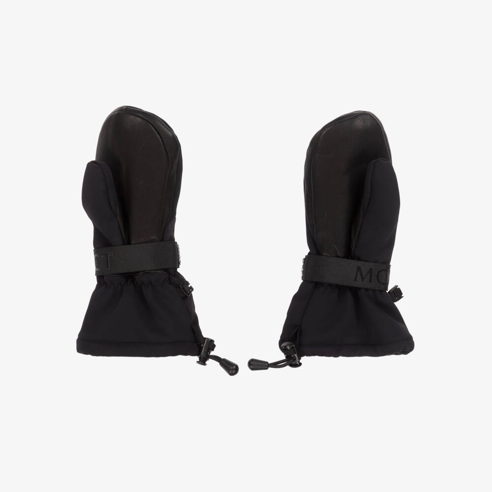 Perfect Moment-Matt Black Davos Ski Mittens with Red Embroidered Star Logo | Childrensalon