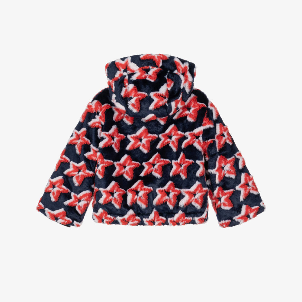 Perfect Moment-Navy Blue & Red Star Faux Fur Jacket | Childrensalon