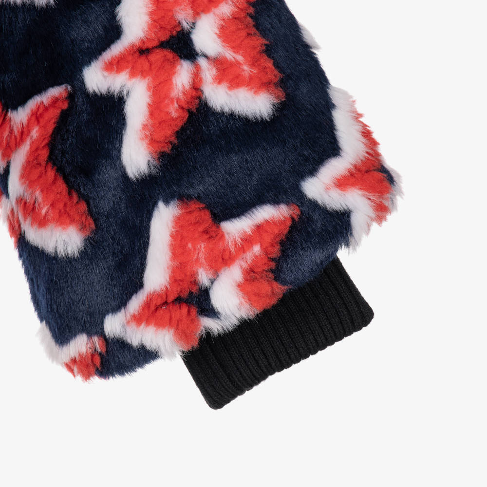 Perfect Moment-Navy Blue & Red Star Faux Fur Jacket | Childrensalon
