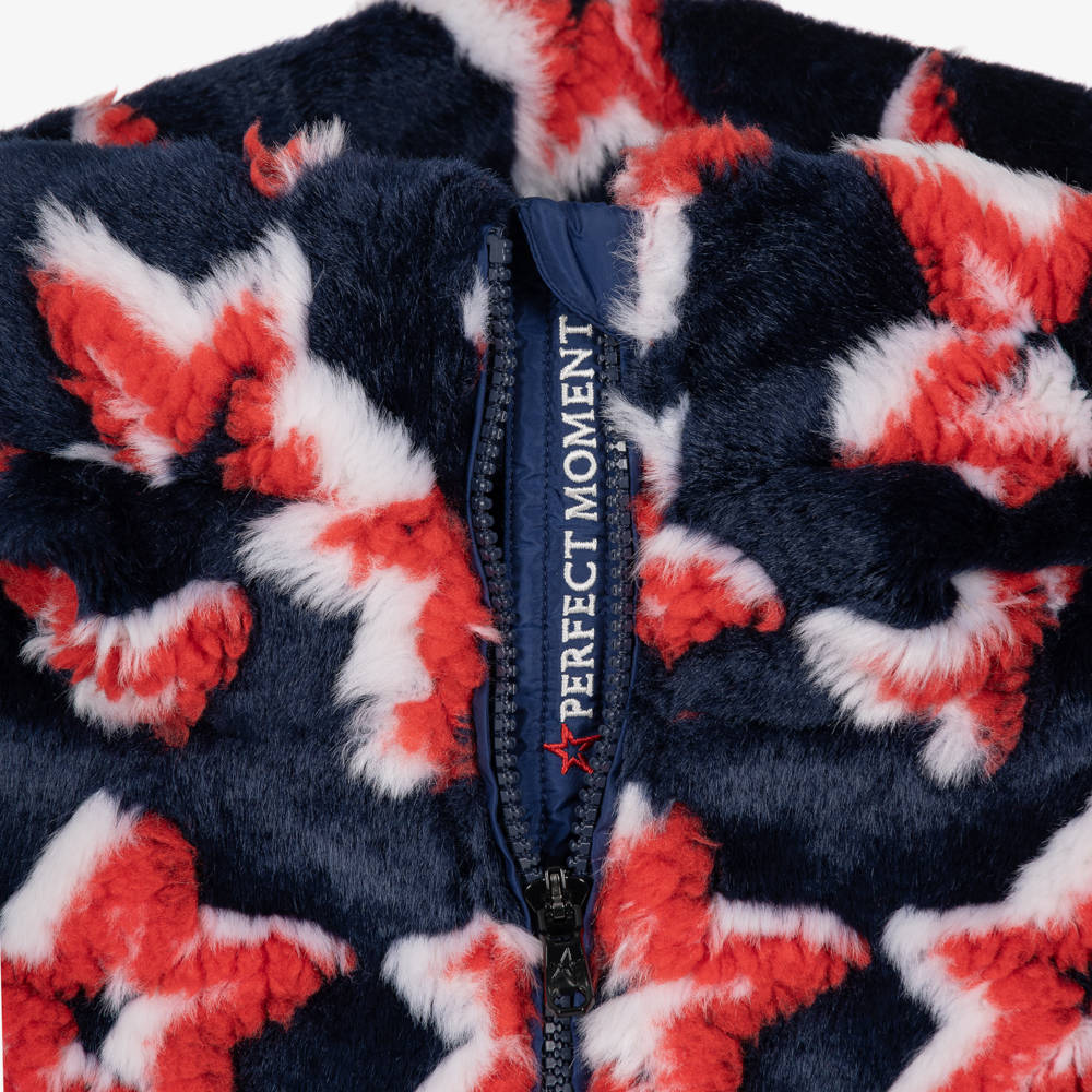 Perfect Moment-Navy Blue & Red Star Faux Fur Jacket | Childrensalon