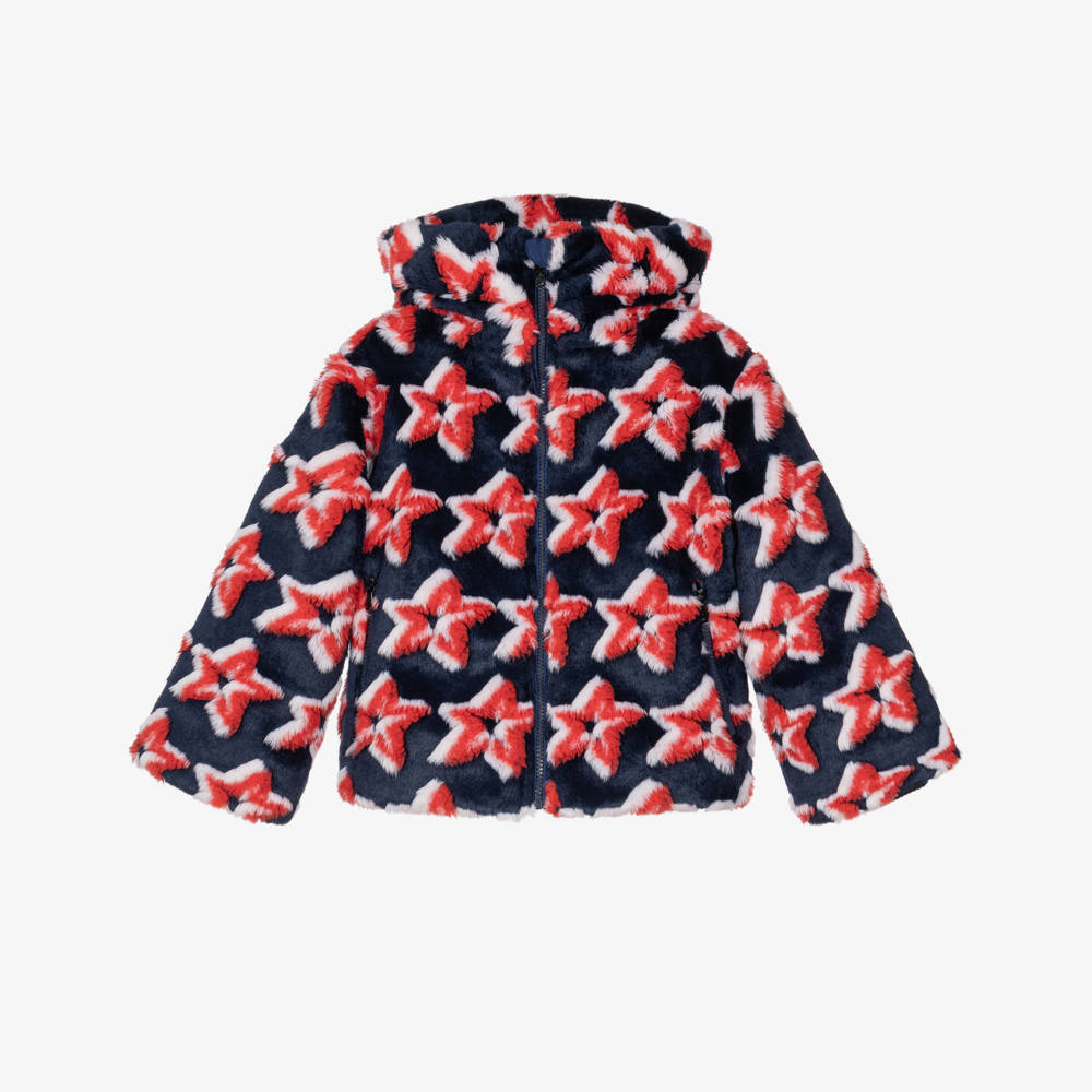 Perfect Moment-Navy Blue & Red Star Faux Fur Jacket | Childrensalon