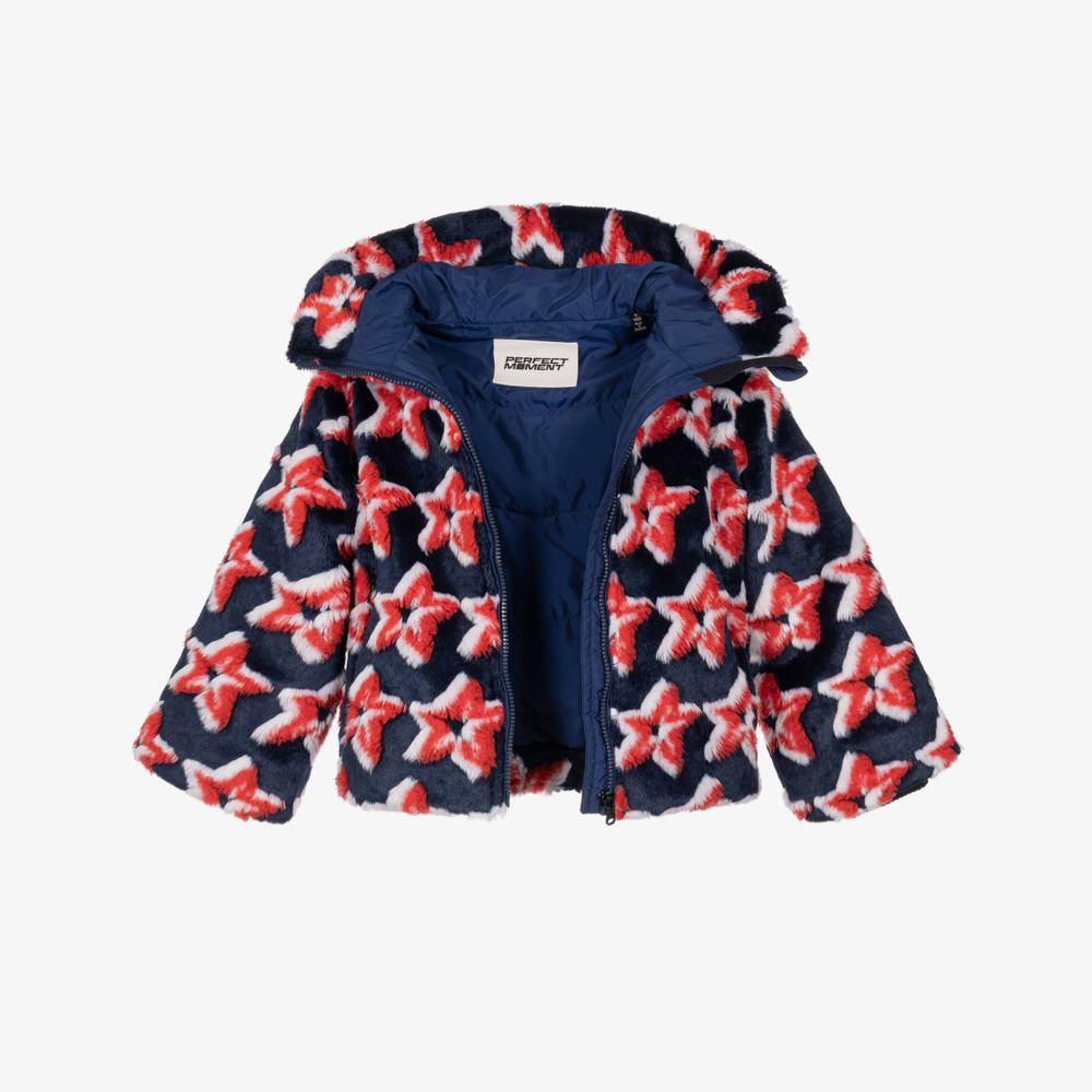 Perfect Moment-Navy Blue & Red Star Faux Fur Jacket | Childrensalon
