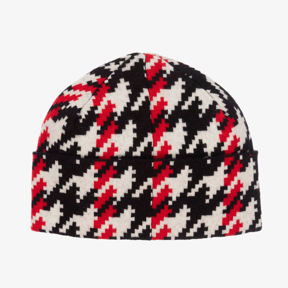 Perfect Moment-Red & Black Merino Wool Houndstooth Beanie | Childrensalon