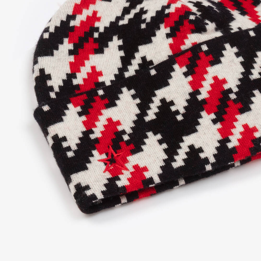 Perfect Moment-Red & Black Merino Wool Houndstooth Beanie | Childrensalon