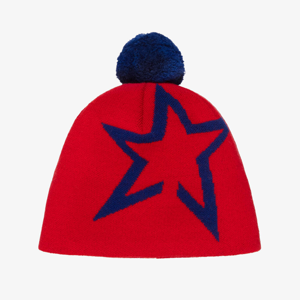 Perfect Moment-Red & Navy Blue Star Merino Wool Beanie Hat | Childrensalon