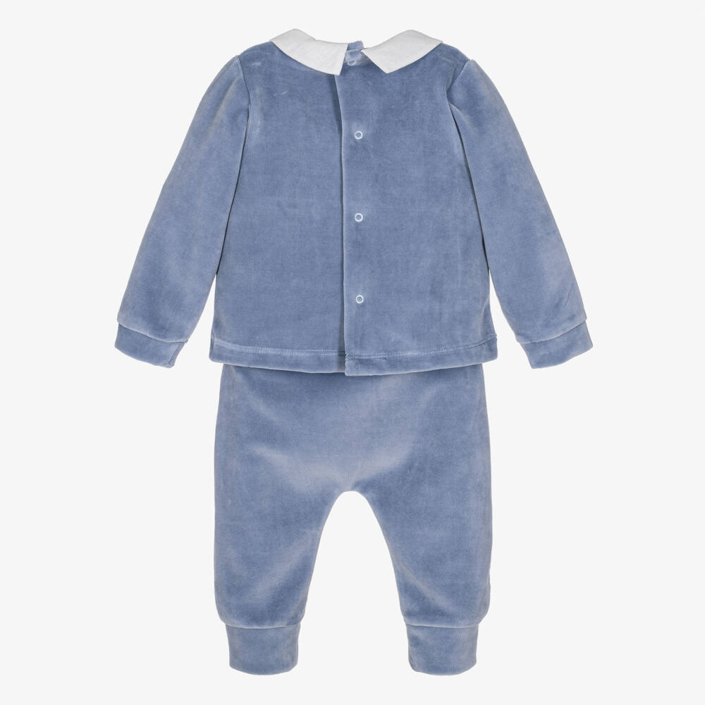 Peter Rabbit™ by Childrensalon-Baby Boys Blue Velour Trouser Set with Peter Rabbit Print | Childrensalon