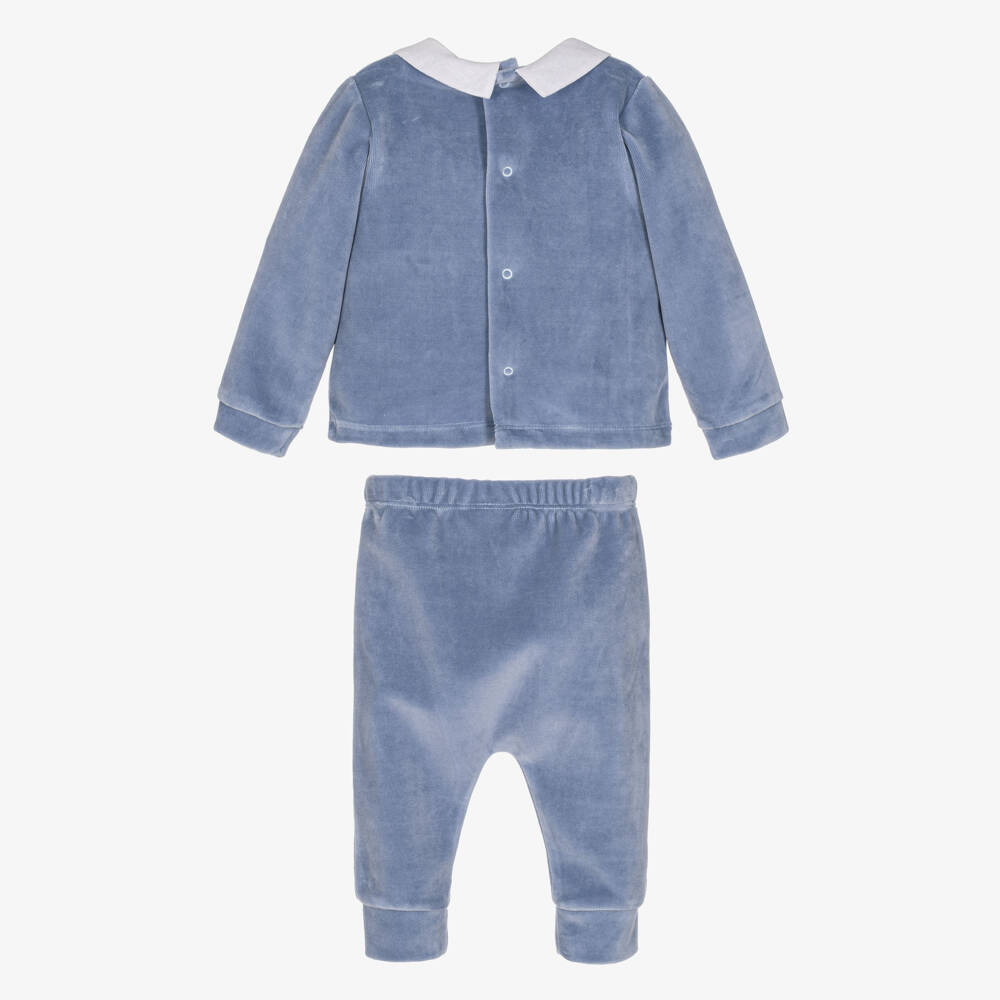 Peter Rabbit™ by Childrensalon-Baby Boys Blue Velour Trouser Set with Peter Rabbit Print | Childrensalon