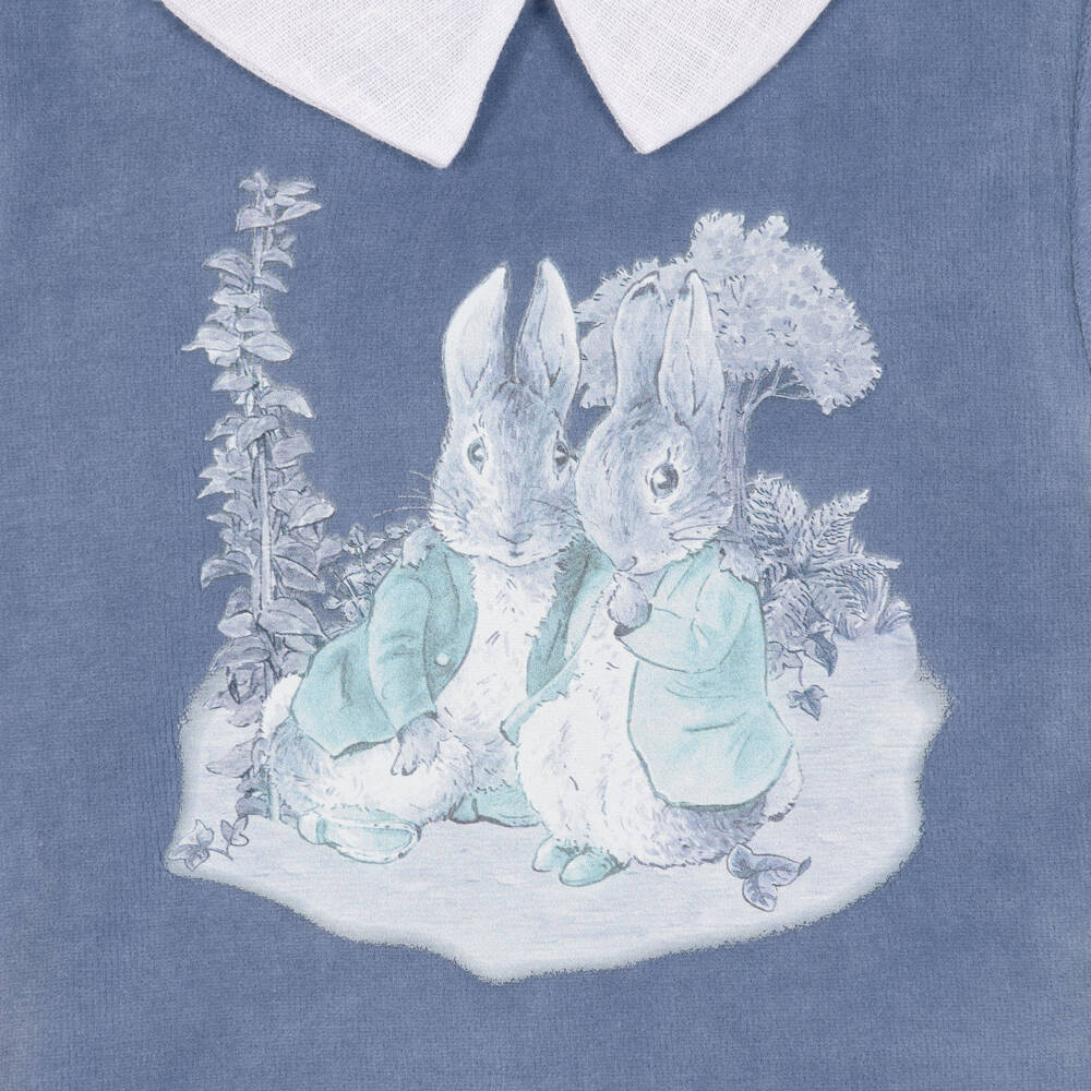 Peter Rabbit™ by Childrensalon-Baby Boys Blue Velour Trouser Set with Peter Rabbit Print | Childrensalon