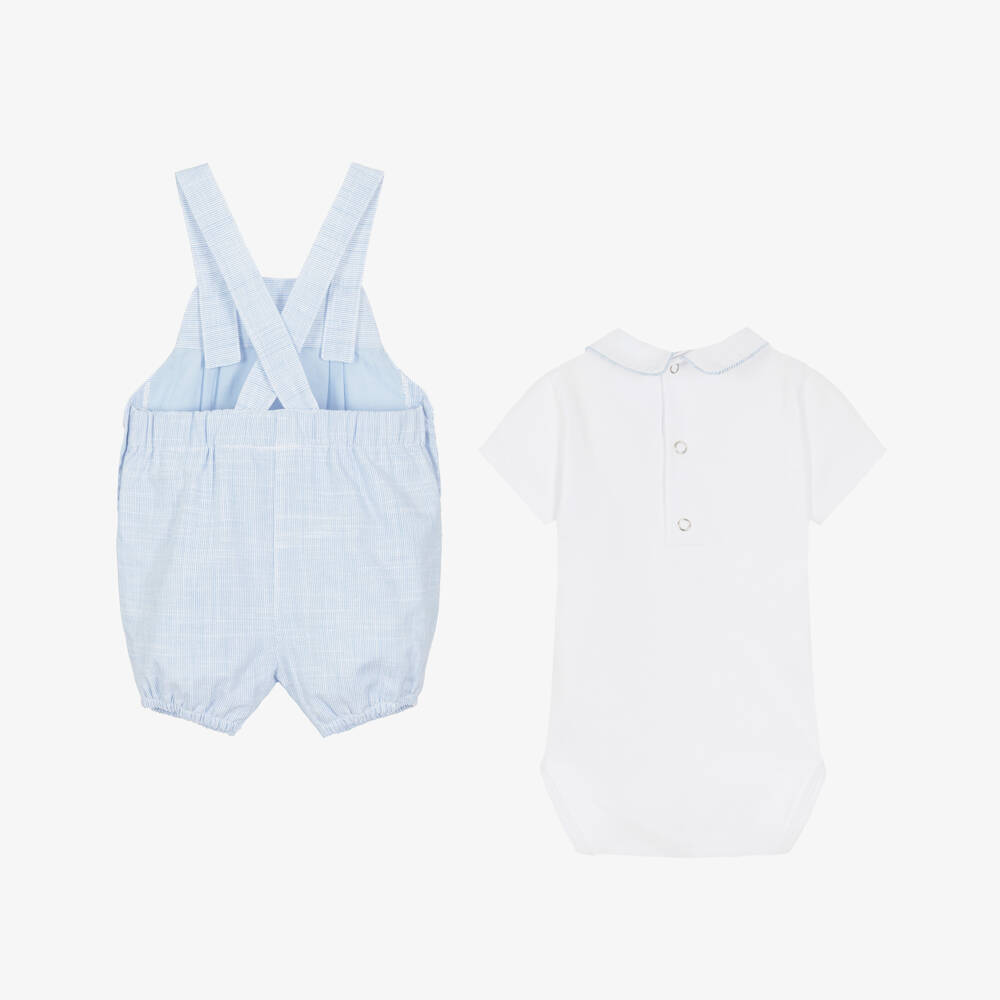 Peter Rabbit™ by Childrensalon-Baby Boys Blue & White Cotton Embroidered Dungaree Set | Childrensalon