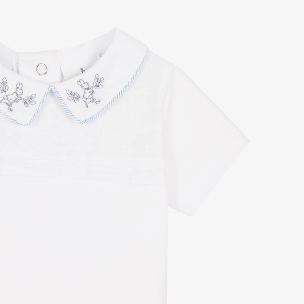 Peter Rabbit™ by Childrensalon-Baby Boys Blue & White Cotton Embroidered Dungaree Set | Childrensalon