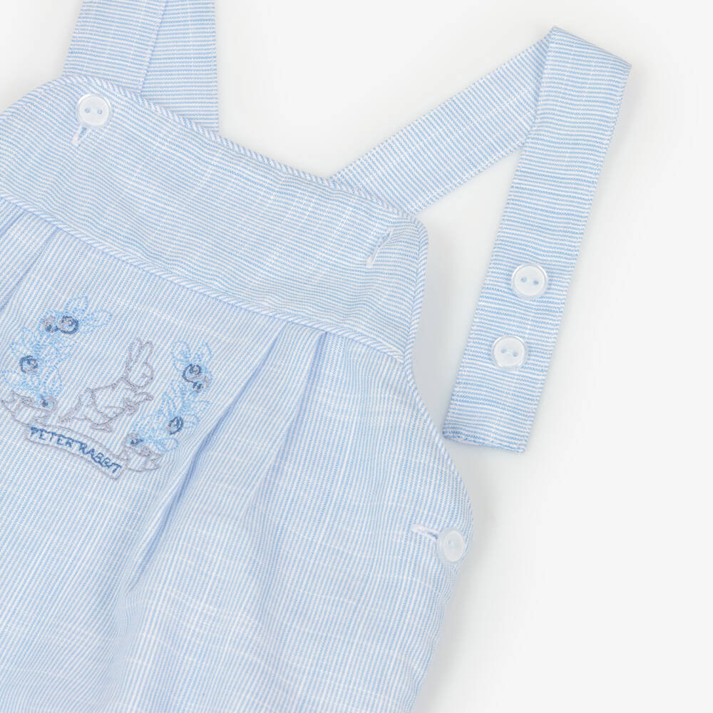 Peter Rabbit™ by Childrensalon-Baby Boys Blue & White Cotton Embroidered Dungaree Set | Childrensalon
