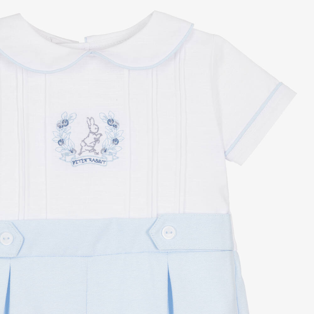 Peter Rabbit™ by Childrensalon-Baby Boys Blue & White Cotton Embroidered Shortie | Childrensalon