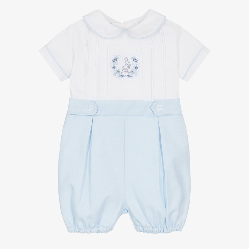 Peter Rabbit™ by Childrensalon-Baby Boys Blue & White Cotton Embroidered Shortie | Childrensalon