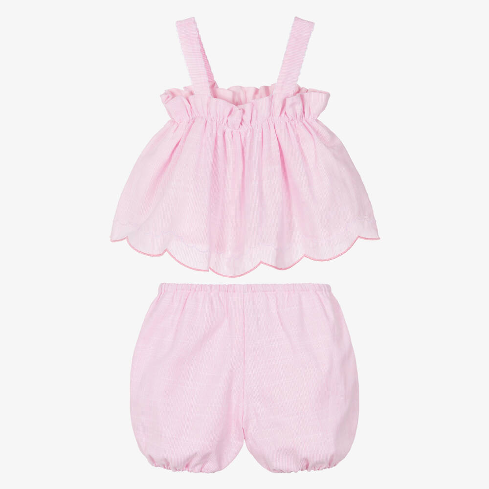 Peter Rabbit™ by Childrensalon-Baby Girls Pink Cotton Embroidered Shorts Set | Childrensalon