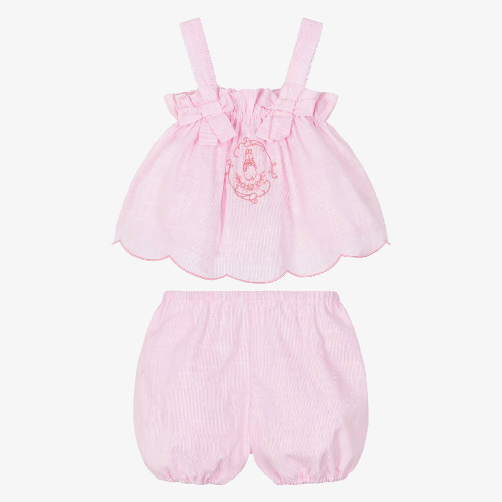 Peter Rabbit™ by Childrensalon-Baby Girls Pink Cotton Embroidered Shorts Set | Childrensalon