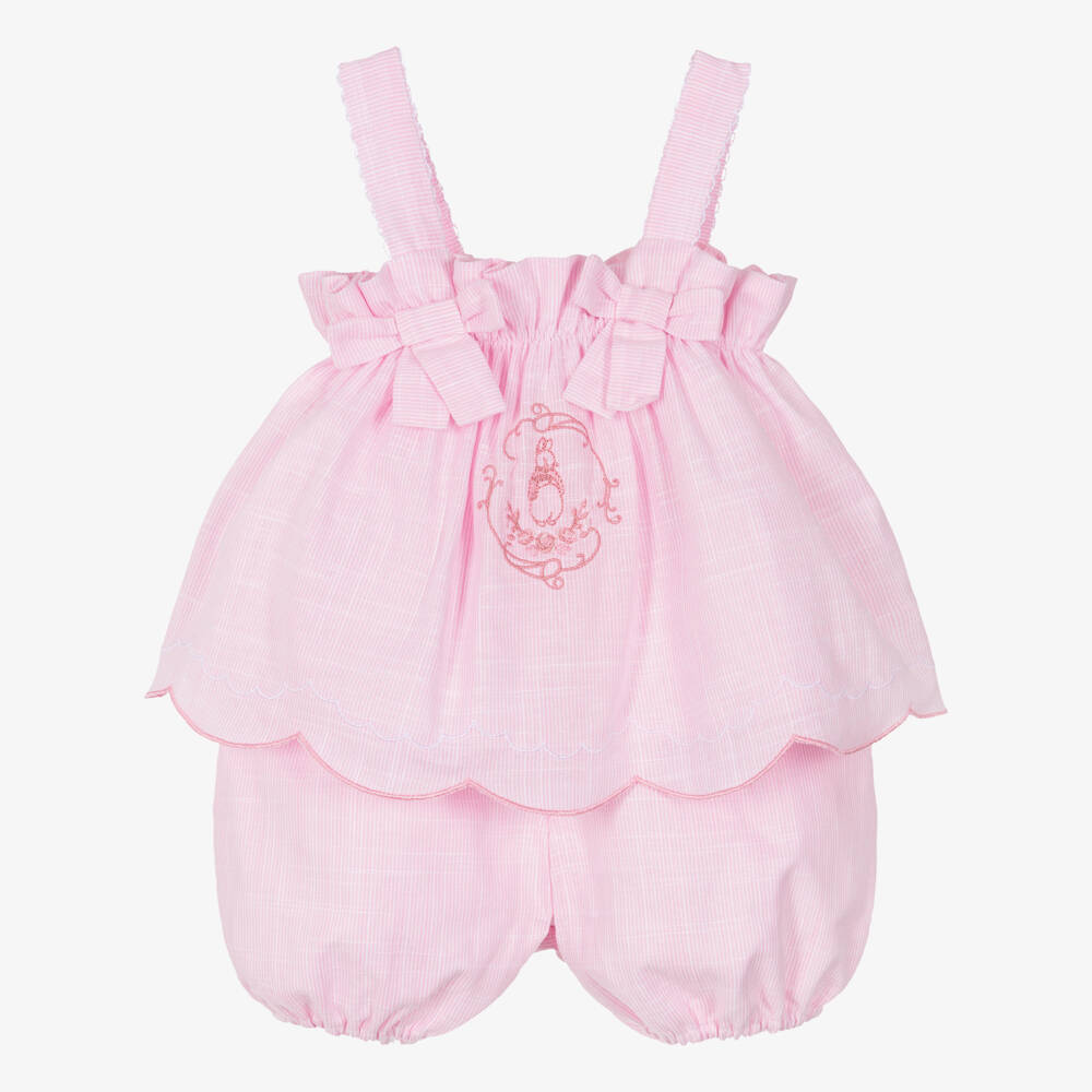Peter Rabbit™ by Childrensalon-Baby Girls Pink Cotton Embroidered Shorts Set | Childrensalon