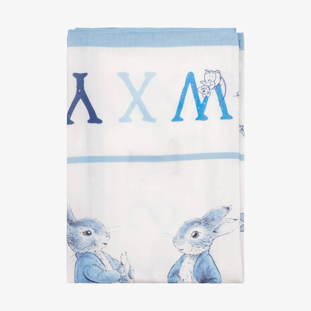 Peter Rabbit™ by Childrensalon-Blue Cotton Swaddle with Peter Rabbit Alphabet Print (97cm) | Childrensalon