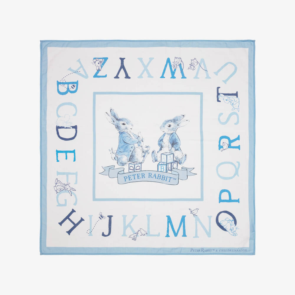 Peter Rabbit™ by Childrensalon-Blue Cotton Swaddle with Peter Rabbit Alphabet Print (97cm) | Childrensalon