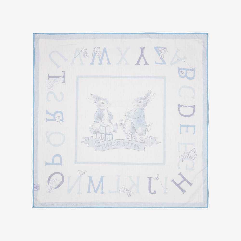 Peter Rabbit™ by Childrensalon-Blue Cotton Swaddle with Peter Rabbit Alphabet Print (97cm) | Childrensalon