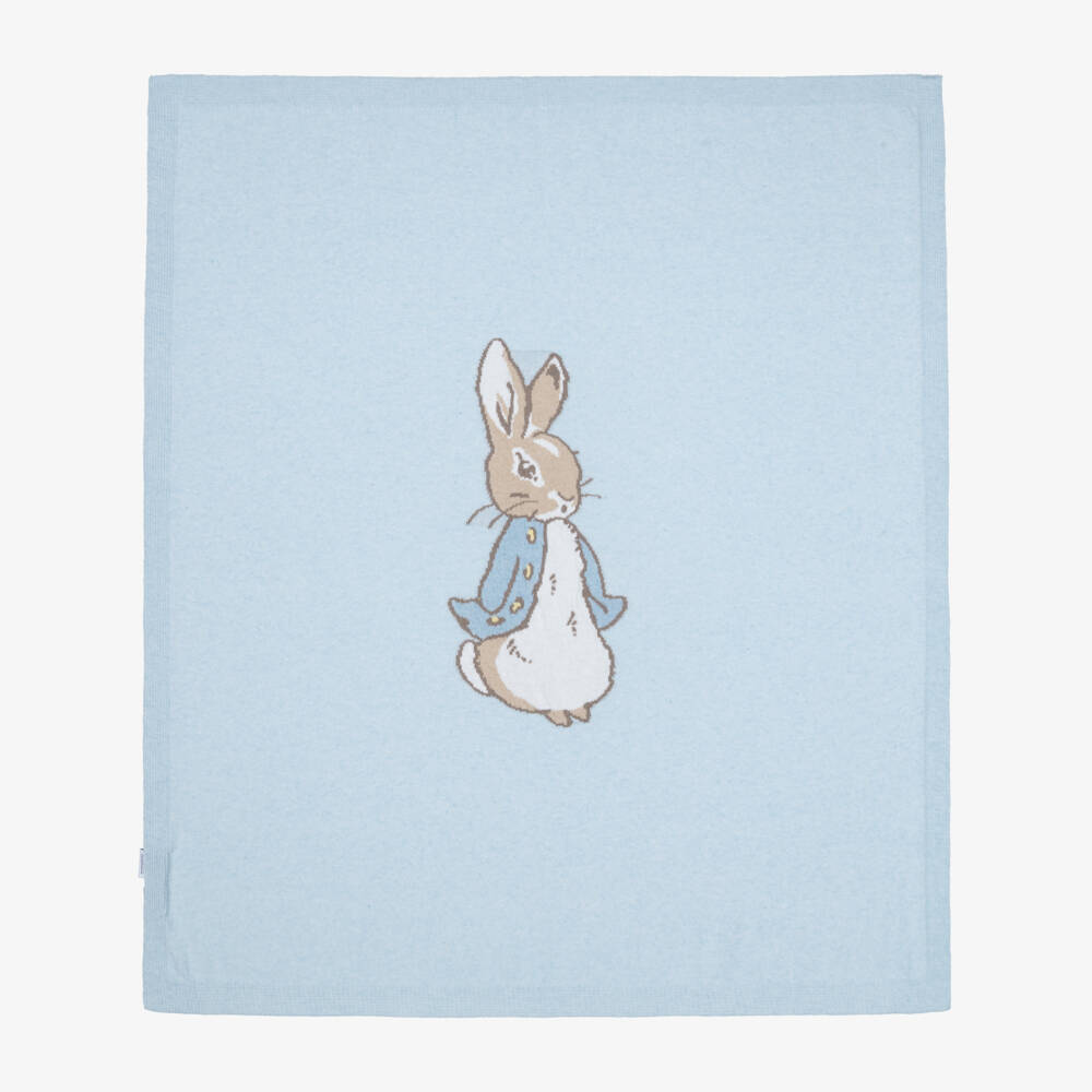 Peter Rabbit™ by Childrensalon-Blue Knitted Merino Wool Blanket with Cashmere (102cm) | Childrensalon