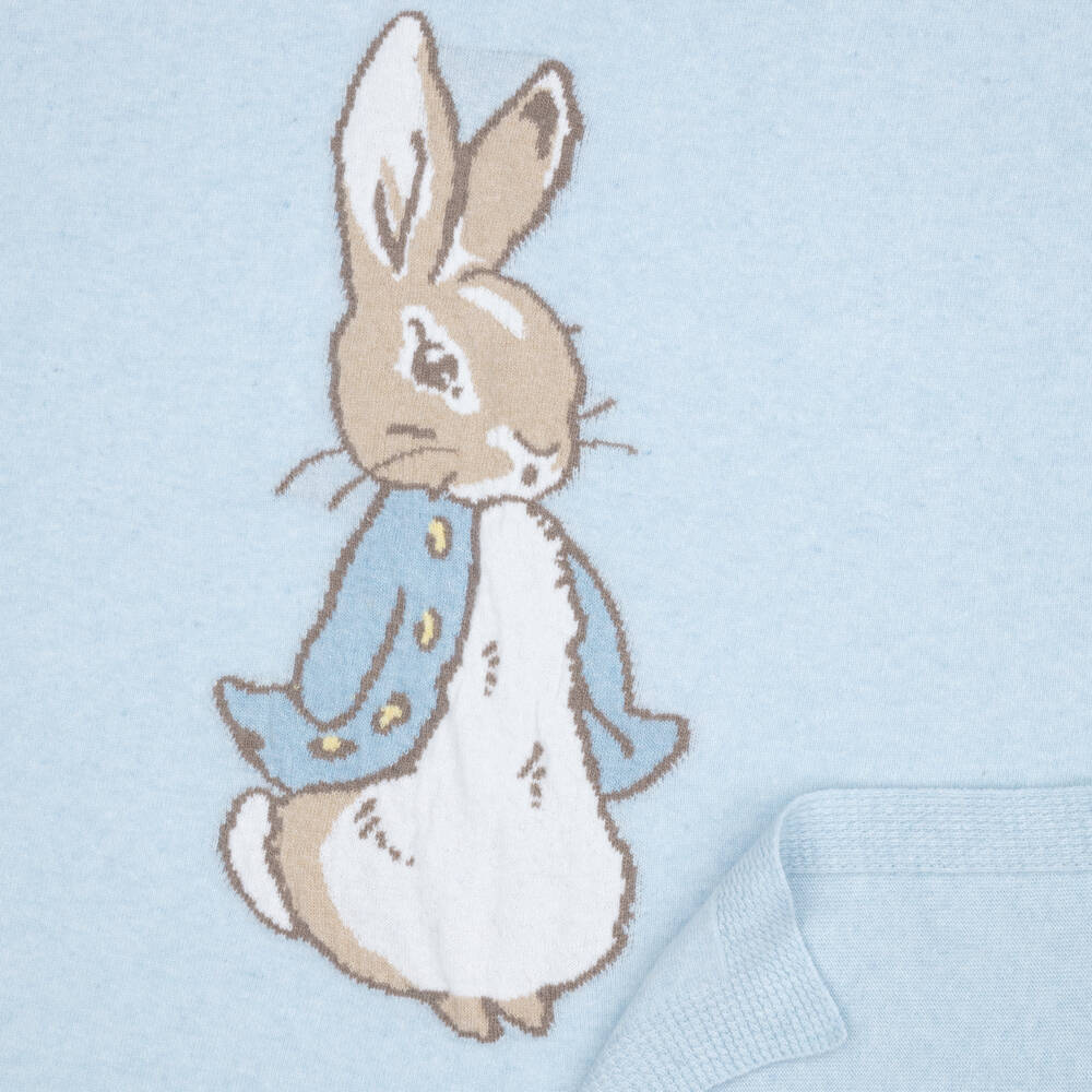 Peter Rabbit™ by Childrensalon-Blue Knitted Merino Wool Blanket with Cashmere (102cm) | Childrensalon