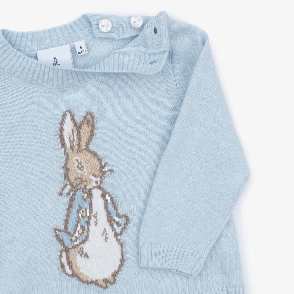 Peter Rabbit™ by Childrensalon-Boys Blue Merino Wool Knit Trouser Set with Cashmere | Childrensalon