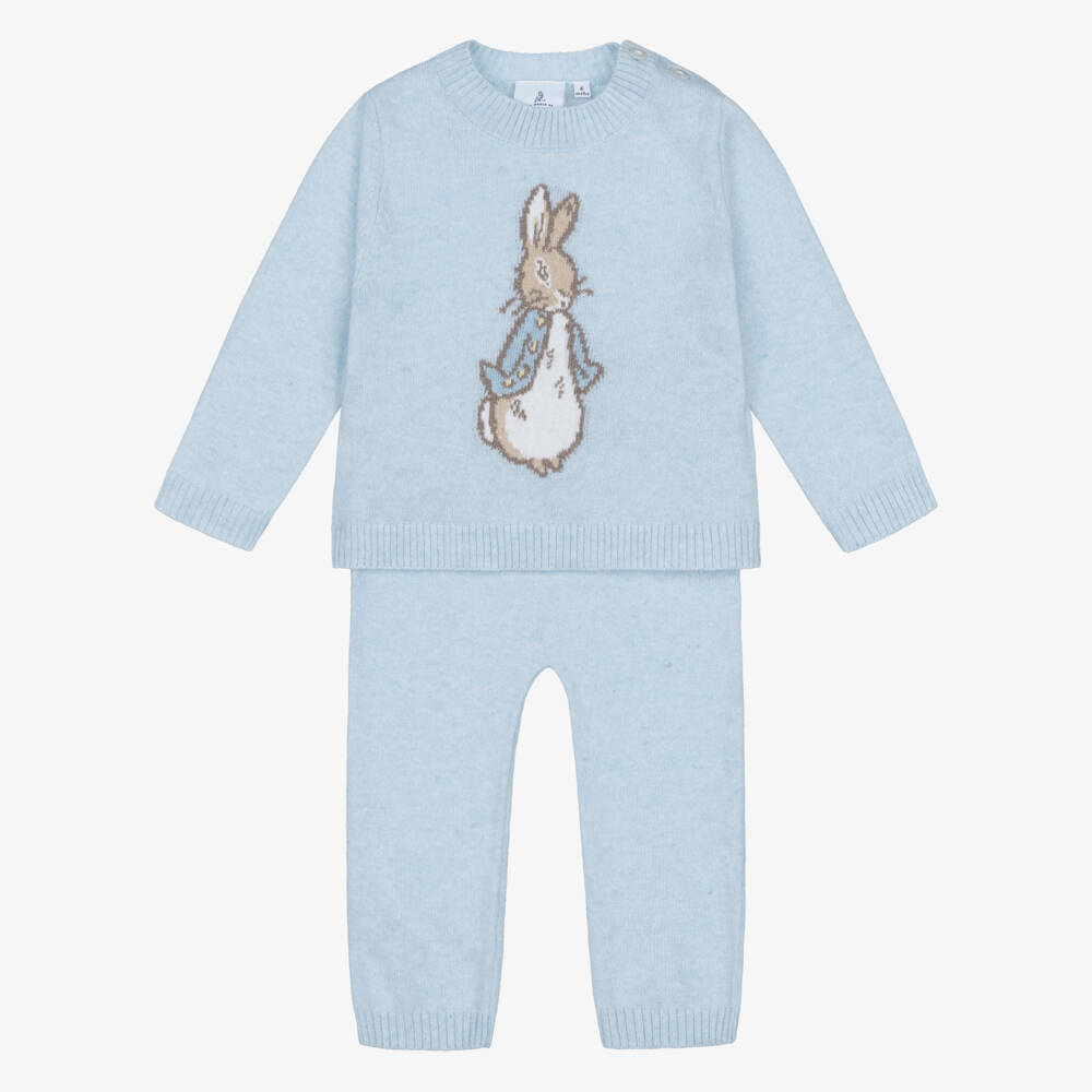 Peter Rabbit™ by Childrensalon-Boys Blue Merino Wool Knit Trouser Set with Cashmere | Childrensalon