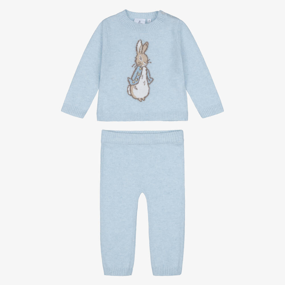 Peter Rabbit™ by Childrensalon-Boys Blue Merino Wool Knit Trouser Set with Cashmere | Childrensalon