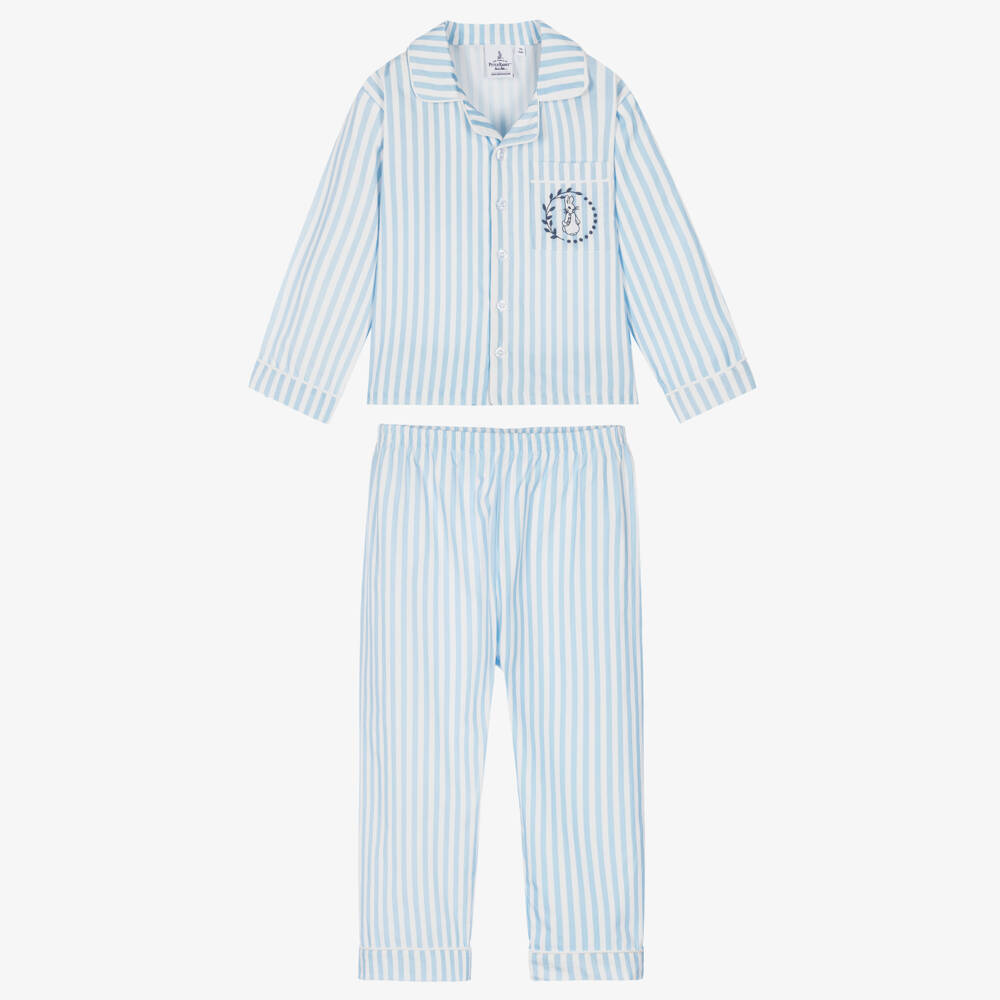 Peter Rabbit™ by Childrensalon-Boys Blue Stripe Cotton Petter Rabbit Long Pyjamas | Childrensalon