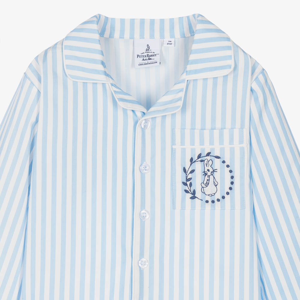 Peter Rabbit™ by Childrensalon-Boys Blue Stripe Cotton Petter Rabbit Long Pyjamas | Childrensalon