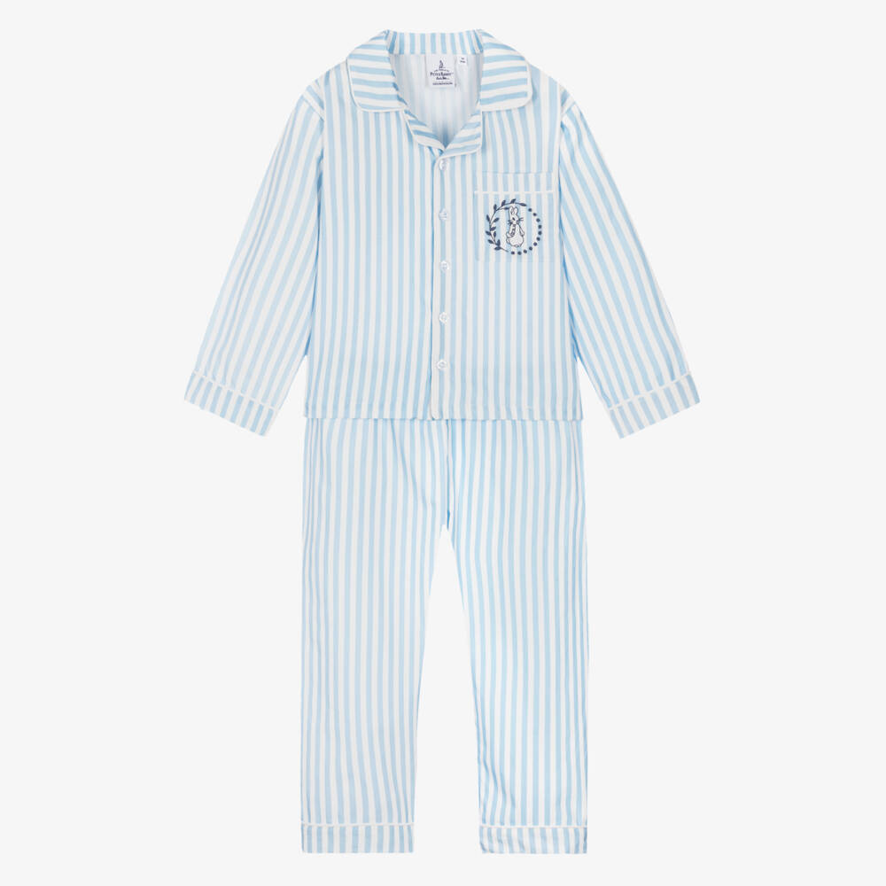 Peter Rabbit™ by Childrensalon-Boys Blue Stripe Cotton Petter Rabbit Long Pyjamas | Childrensalon