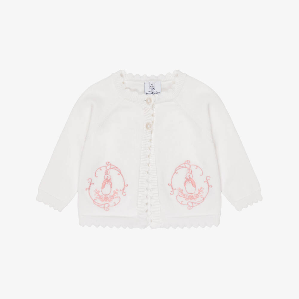 Peter Rabbit™ by Childrensalon-Girls Ivory Flopsy Bunny Embroidered Cardigan | Childrensalon