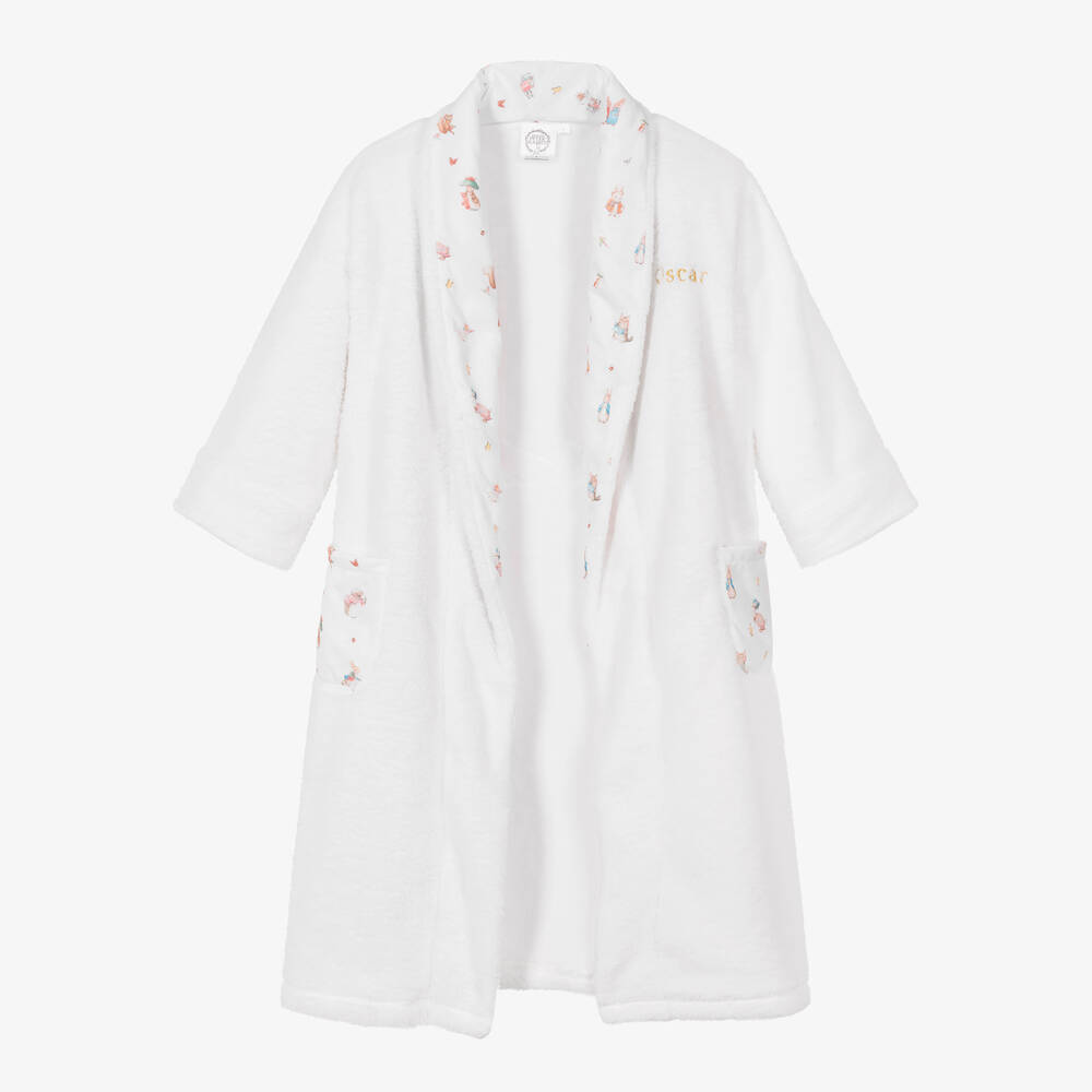 Peter Rabbit™ by Childrensalon-Girls Personlised White Fleece Dressing Gown | Childrensalon