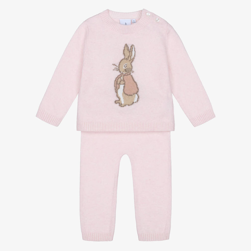 Peter Rabbit™ by Childrensalon-Girls Pink Merino Wool Knit Trouser Set with Cashmere | Childrensalon