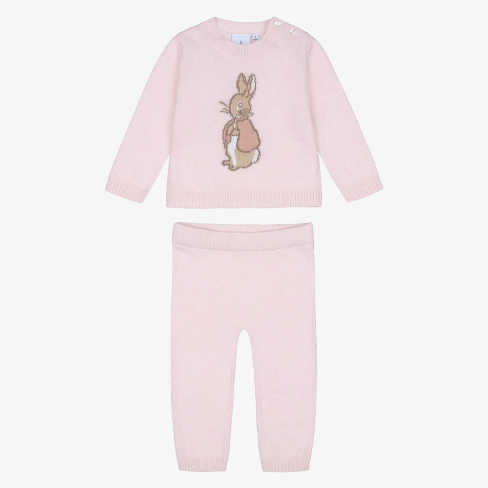 Peter Rabbit™ by Childrensalon-Girls Pink Merino Wool Knit Trouser Set with Cashmere | Childrensalon