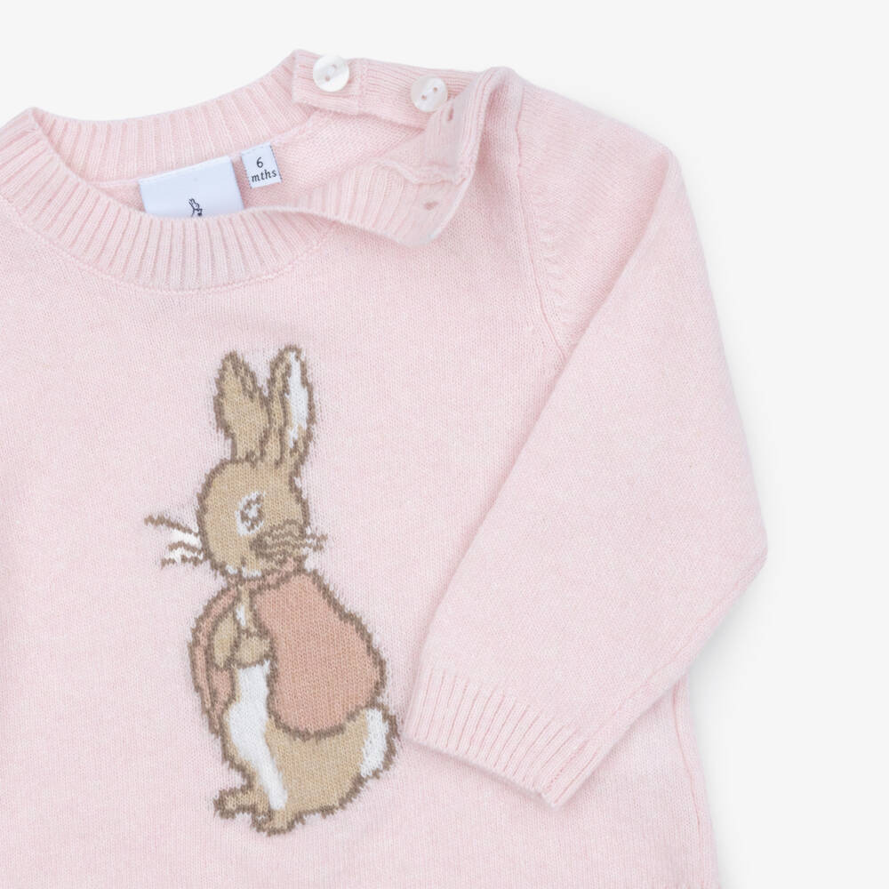 Peter Rabbit™ by Childrensalon-Girls Pink Merino Wool Knit Trouser Set with Cashmere | Childrensalon