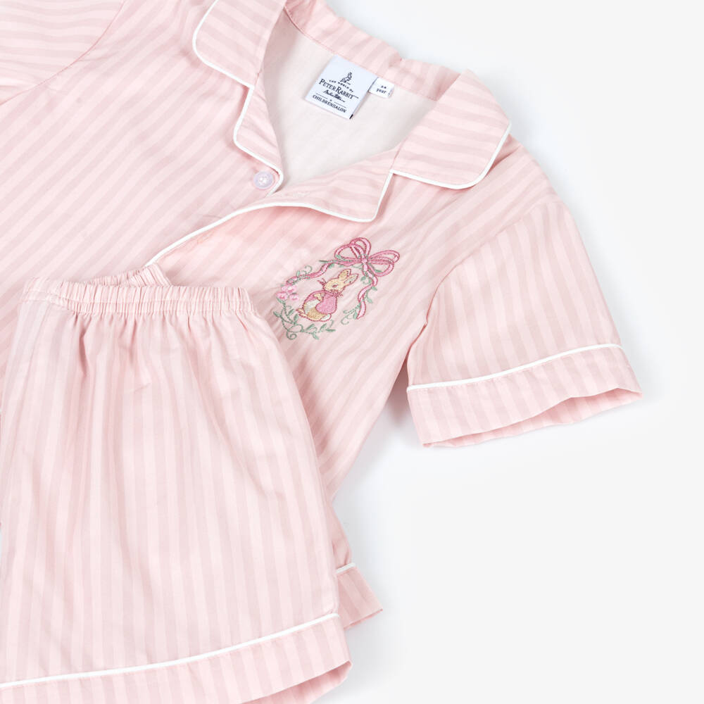 Peter Rabbit™ by Childrensalon-Girls Striped Pink Cotton Short Pyjamas | Childrensalon
