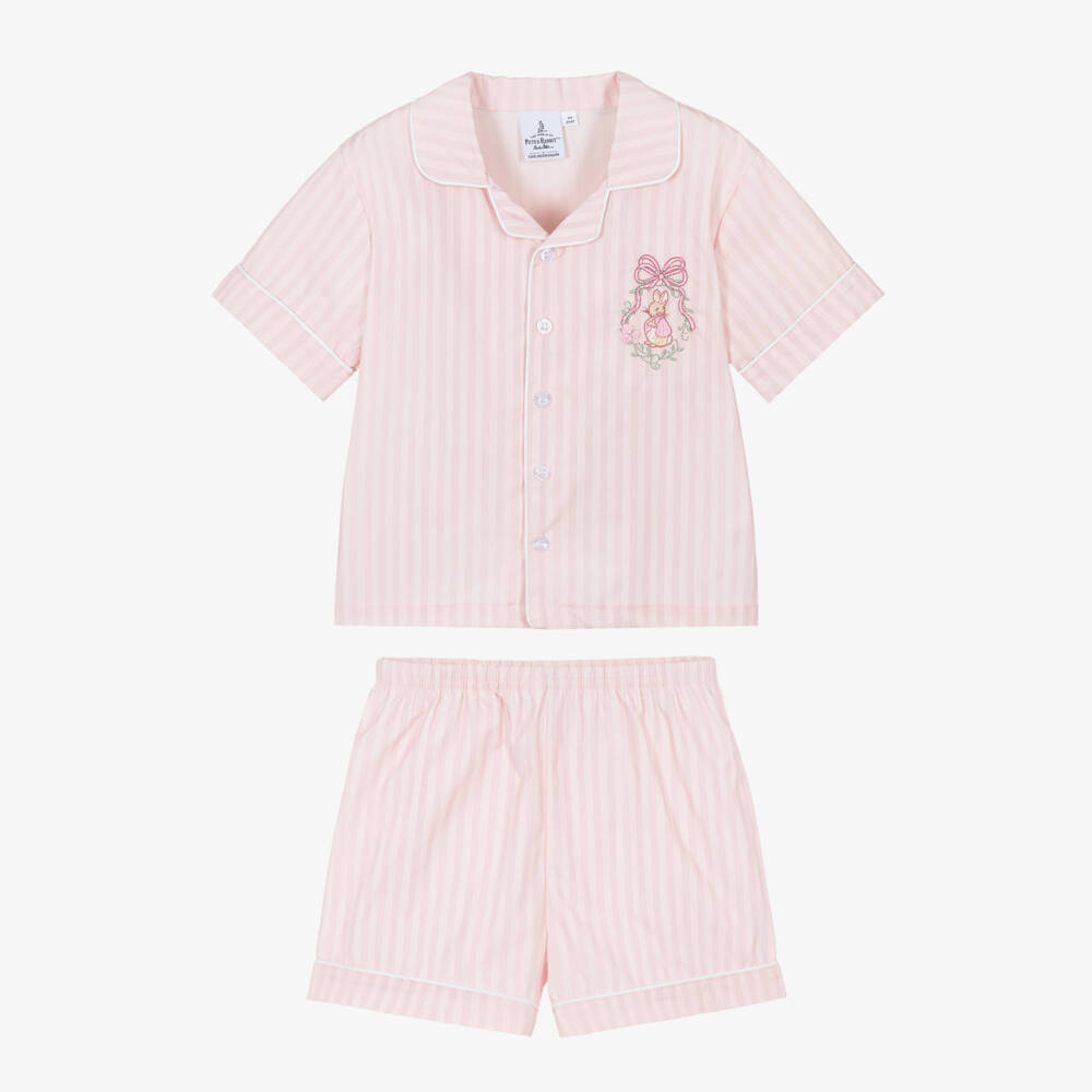 Peter Rabbit™ by Childrensalon-Girls Striped Pink Cotton Short Pyjamas | Childrensalon