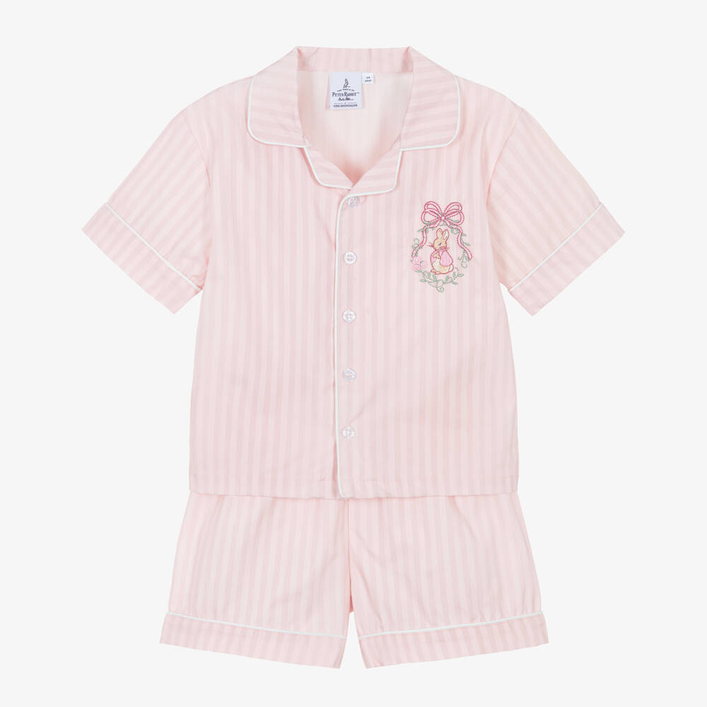 Peter Rabbit™ by Childrensalon-Girls Striped Pink Cotton Short Pyjamas | Childrensalon