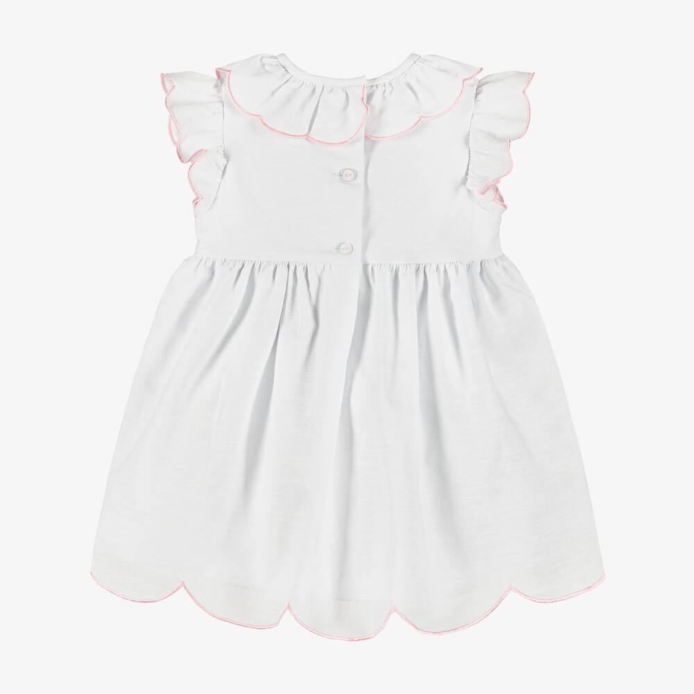 Peter Rabbit™ by Childrensalon-Girls White Cotton & Linen Dress with Pink Embroidery | Childrensalon