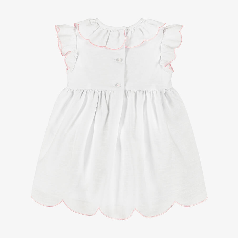 Peter Rabbit™ by Childrensalon-Girls White Cotton & Linen Dress with Pink Embroidery | Childrensalon