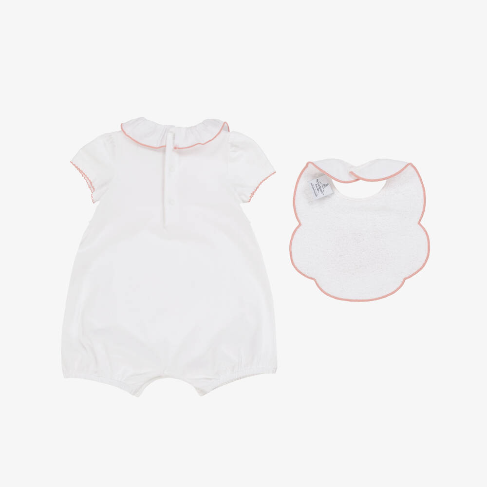 Peter Rabbit™ by Childrensalon-Girls White Cotton Shortie Set with Pink Embroidery | Childrensalon