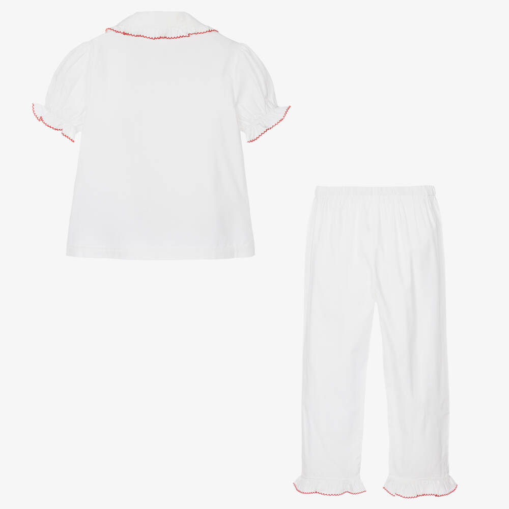 Peter Rabbit™ by Childrensalon-Girls White Embroidered Strawberry Cotton Pyjamas | Childrensalon