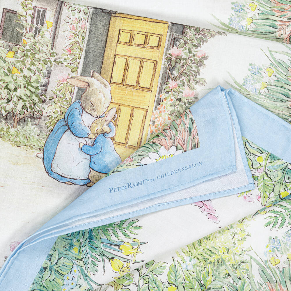 Peter Rabbit™ by Childrensalon-Ivory & Blue Cotton Swaddle (100cm) | Childrensalon
