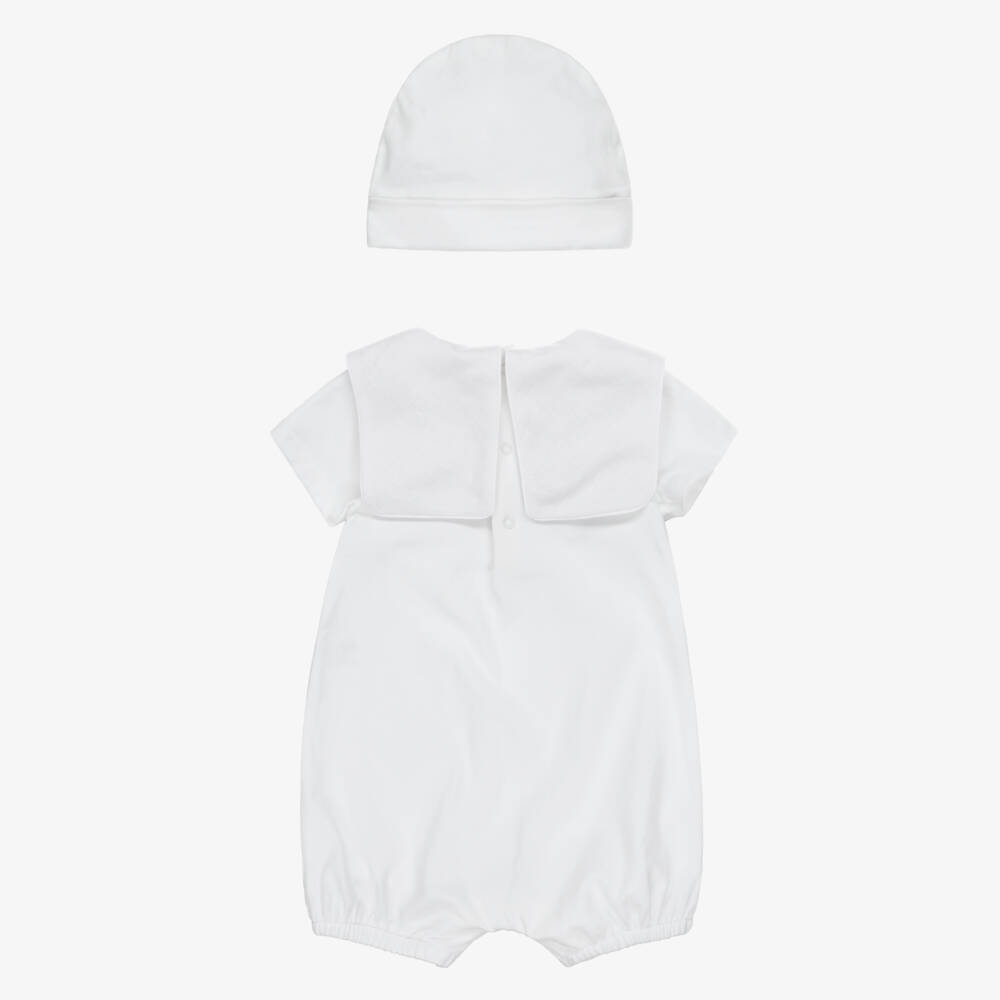 Peter Rabbit™ by Childrensalon-Ivory Cotton Baby Shortie Set with Beige Embroidery | Childrensalon