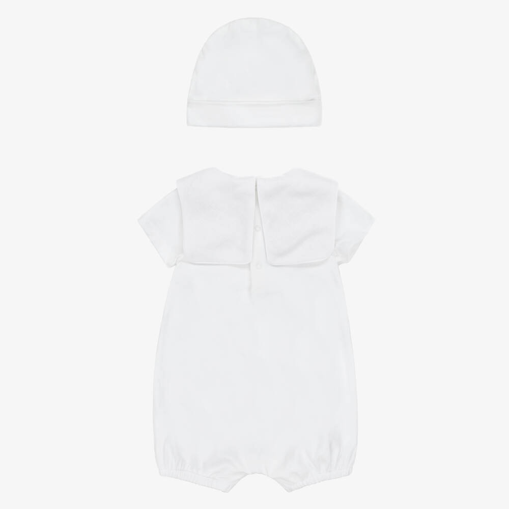 Peter Rabbit™ by Childrensalon-Ivory Cotton Baby Shortie Set with Beige Embroidery | Childrensalon