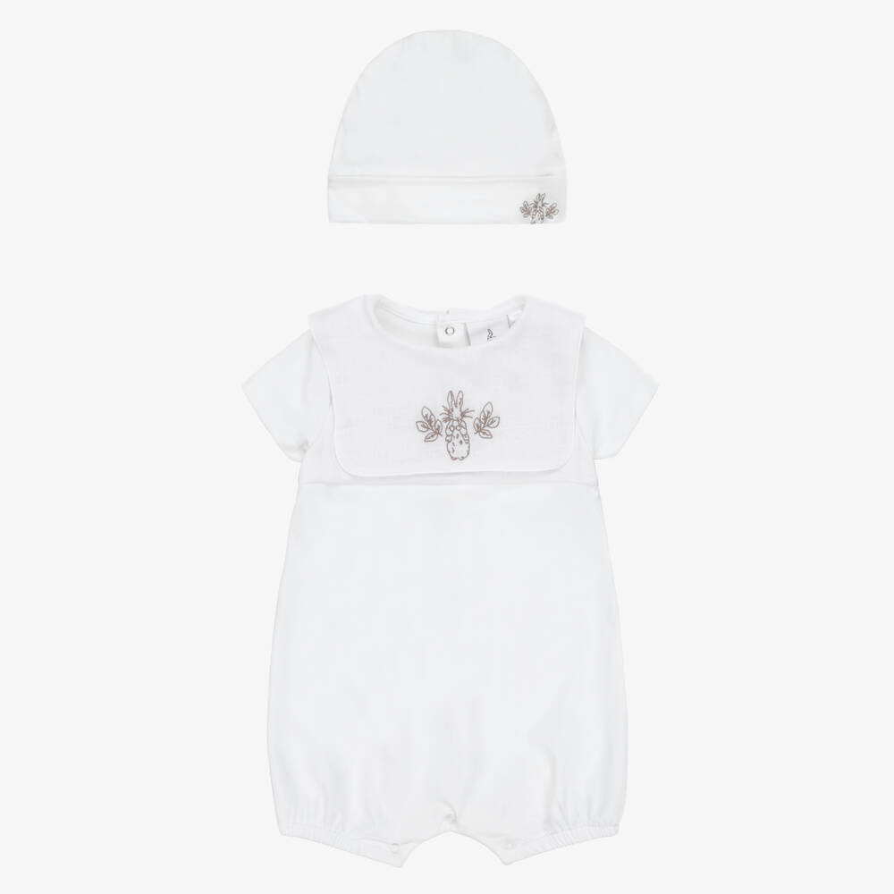 Peter Rabbit™ by Childrensalon-Ivory Cotton Baby Shortie Set with Beige Embroidery | Childrensalon