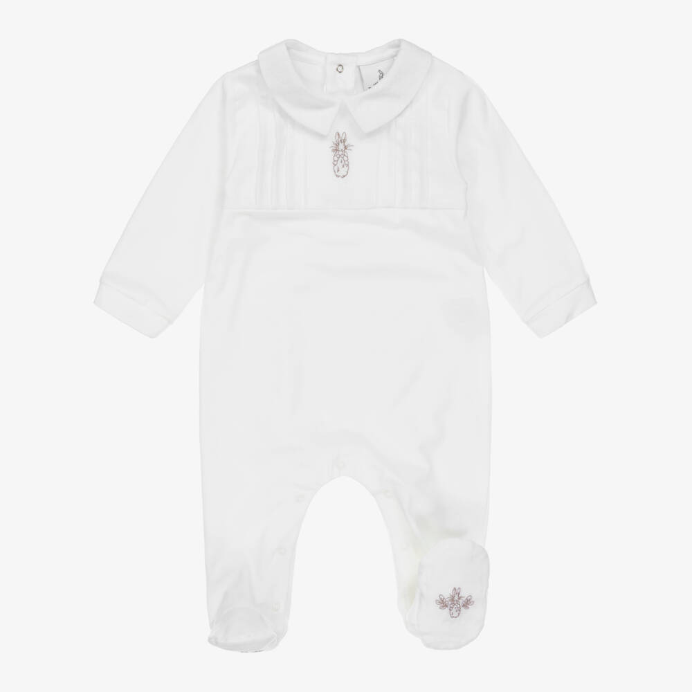 Peter Rabbit™ by Childrensalon-Ivory Cotton & Linen Babysuit Set with Beige Embroidery | Childrensalon