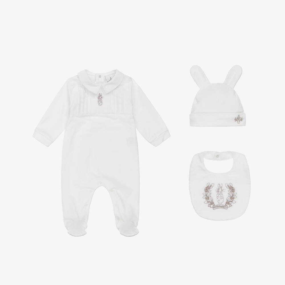 Peter Rabbit™ by Childrensalon-طقم أفرول قطن وكتان لون عاجي للرضع | Childrensalon