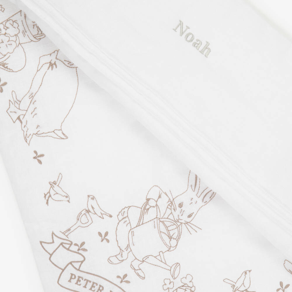 Peter Rabbit™ by Childrensalon-Personalised Ivory Cotton Babysuit Set with Beige Embroidery | Childrensalon